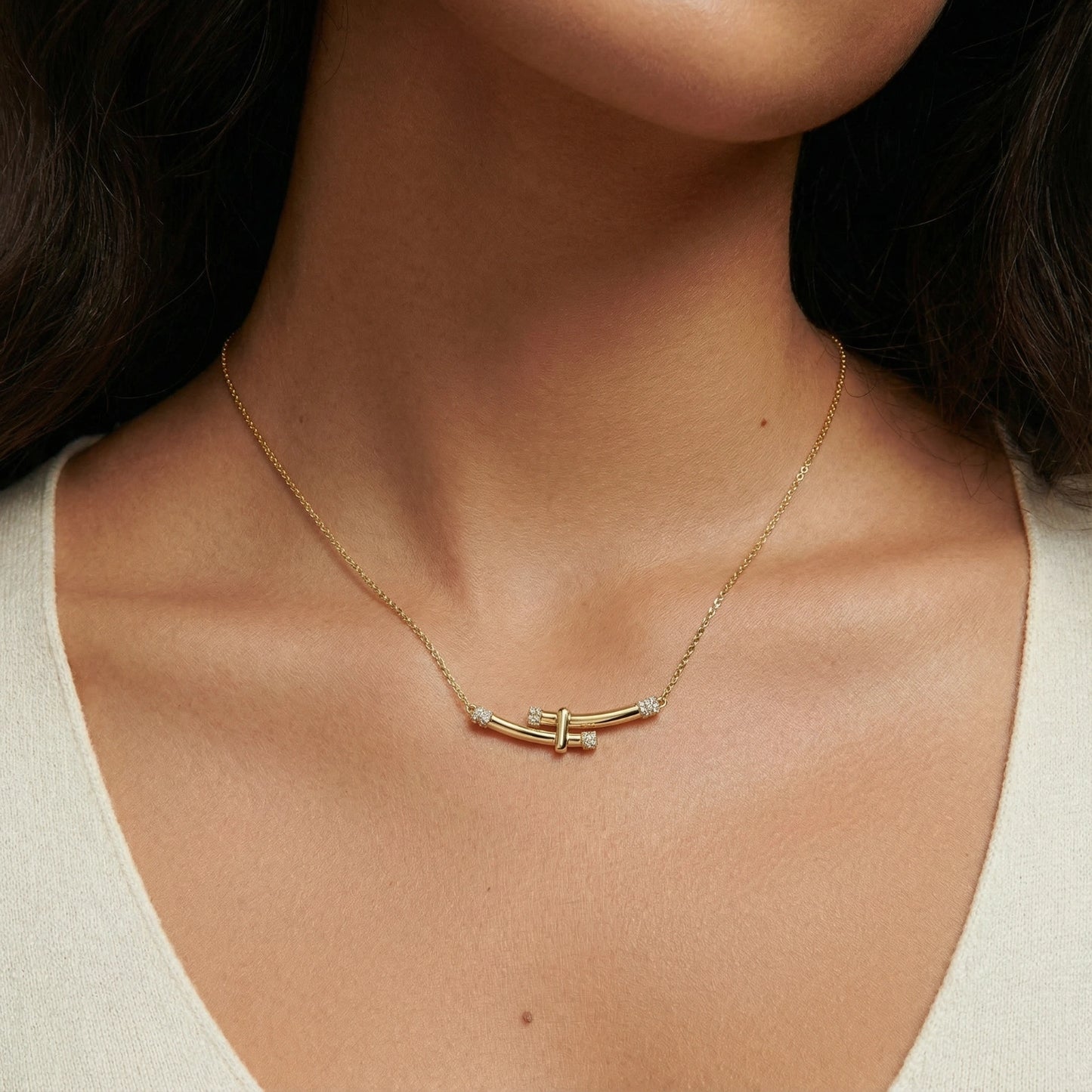 Viola Bamboo Crystal Arc Necklace by Angelus Noctra
