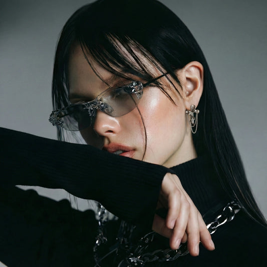 Morella Serpent Cross Chain Earrings by Angelus Noctra