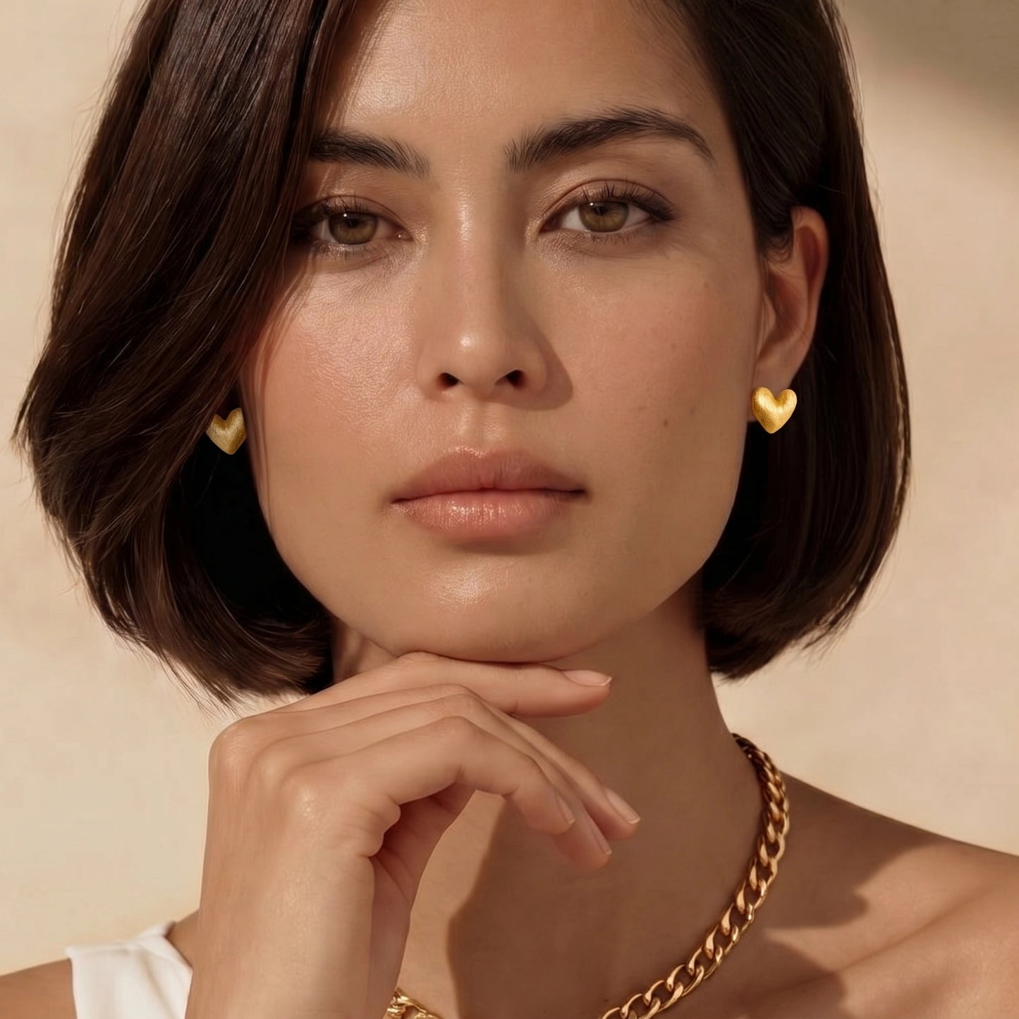 Juliet Brushed Heart Studs by Angelus Noctra