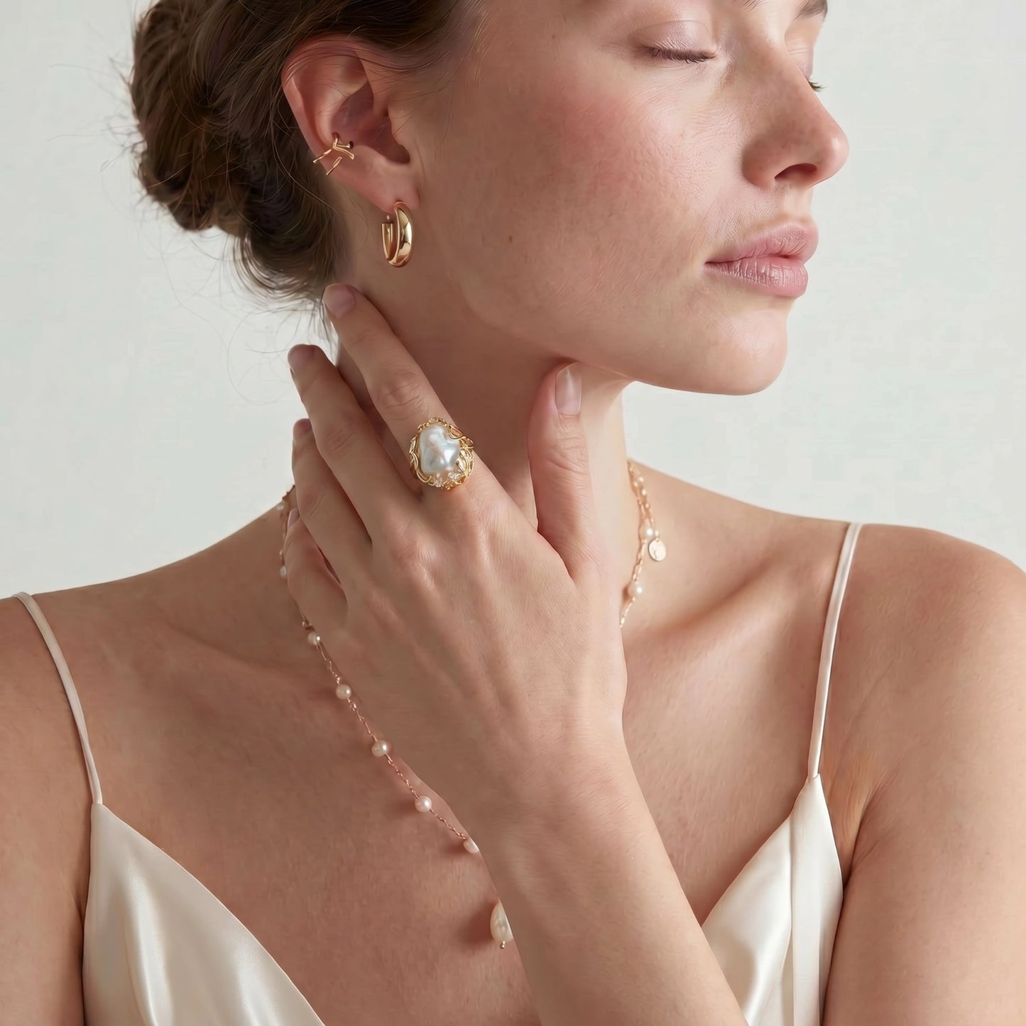 Annabel Lee Baroque Pearl Crown Ring by Angelus Noctra