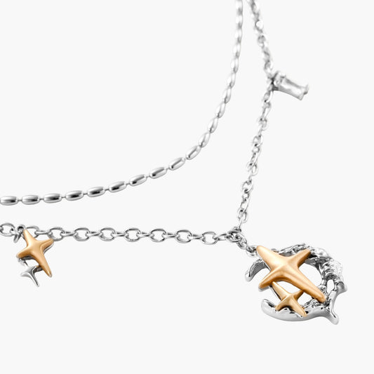 Layered silver-tone necklace set featuring star charms and crescent moon pendant with eco-friendly zinc alloy construction