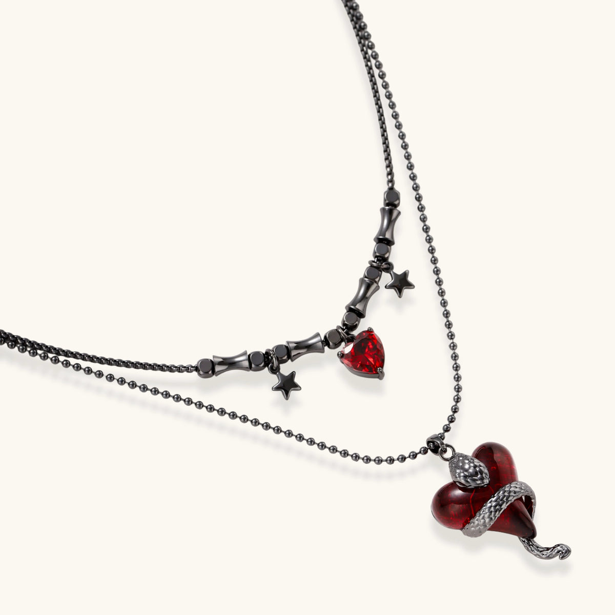 Nevermore Dark Heart Layered Necklace by Angelus Noctra
