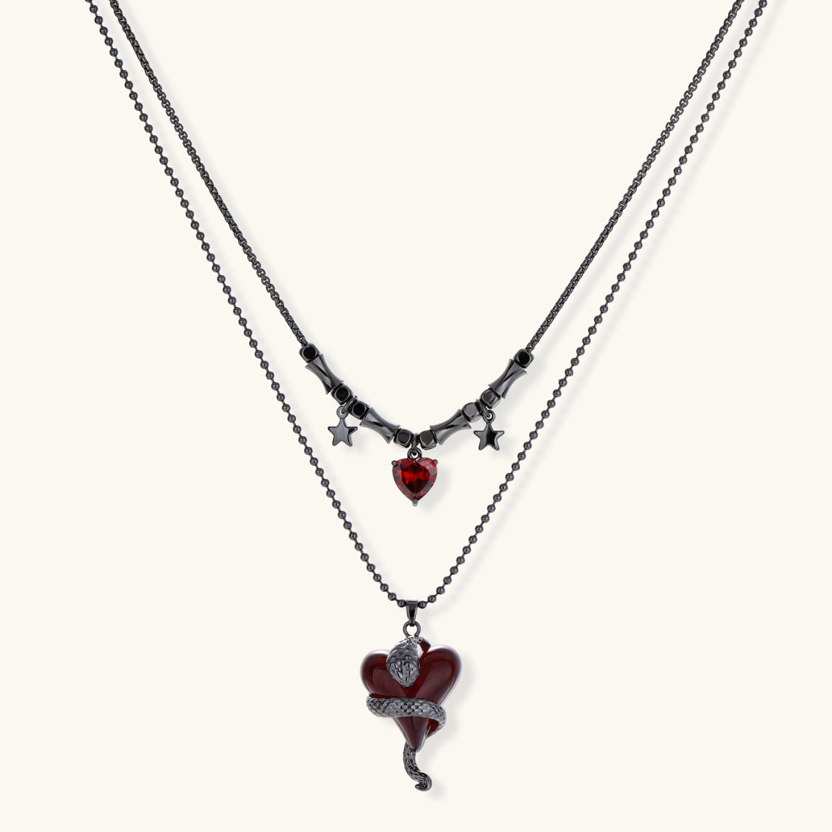 Nevermore Dark Heart Layered Necklace by Angelus Noctra