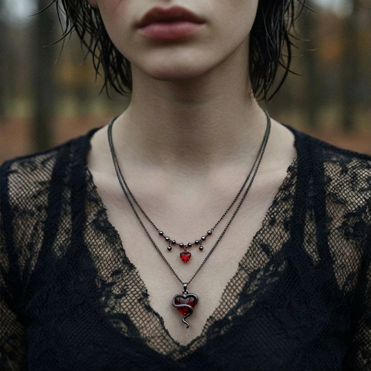 Nevermore Dark Heart Layered Necklace by Angelus Noctra