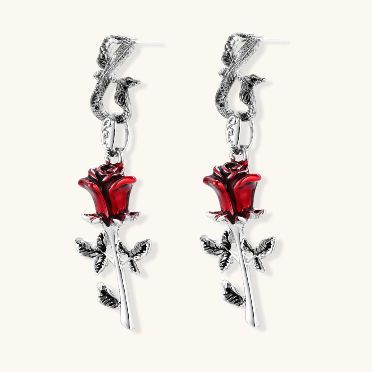 Nevermore Serpent Rose Earrings by Angelus Noctra