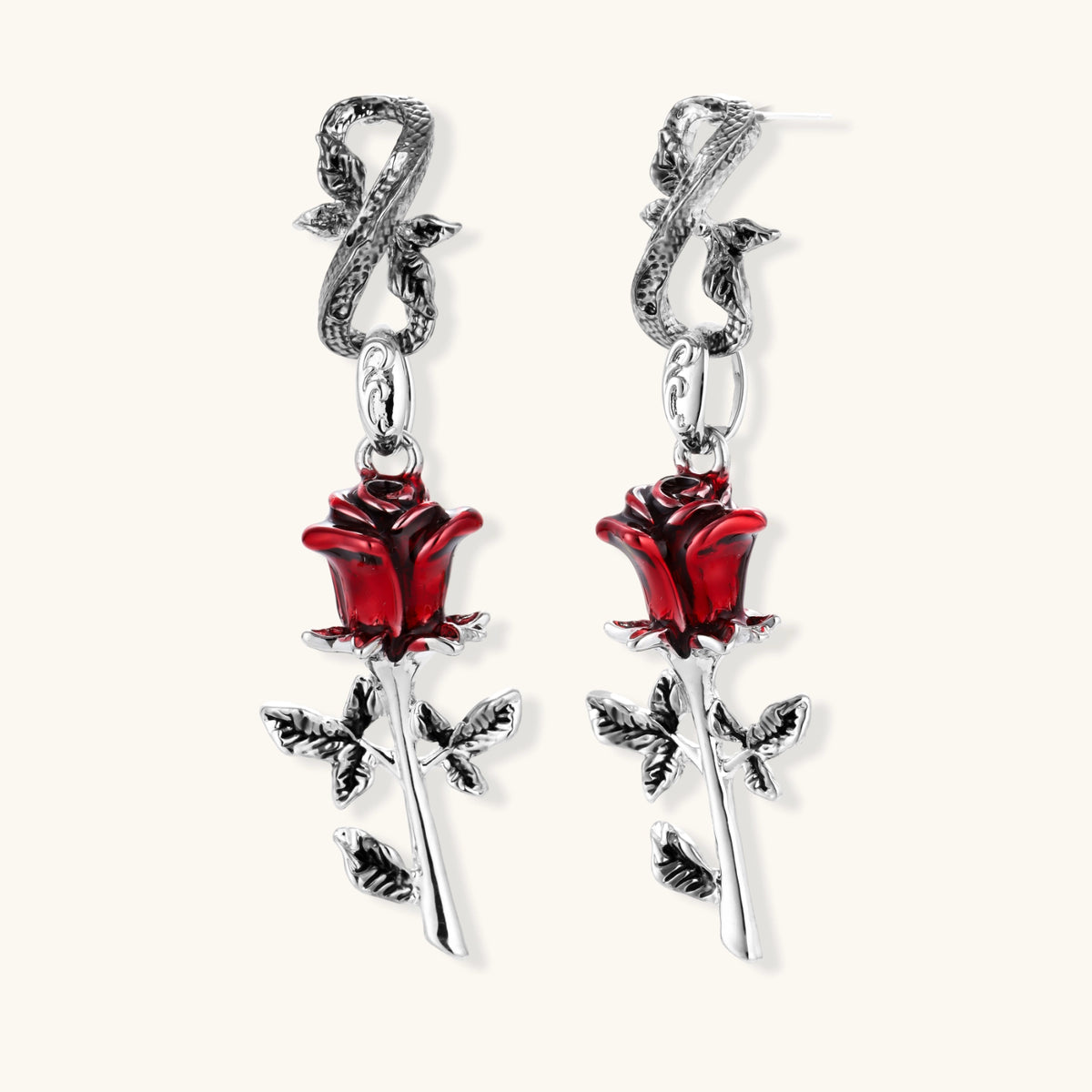Nevermore Serpent Rose Earrings by Angelus Noctra