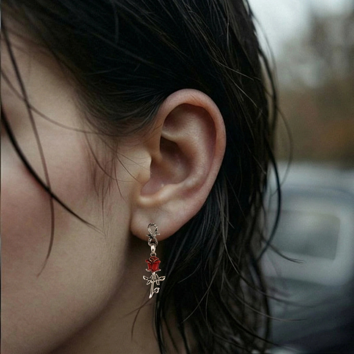 Nevermore Serpent Rose Earrings by Angelus Noctra