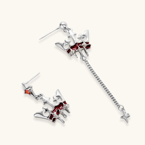 Jeanne Blood Crown Asymmetric Earrings by Angelus Noctra