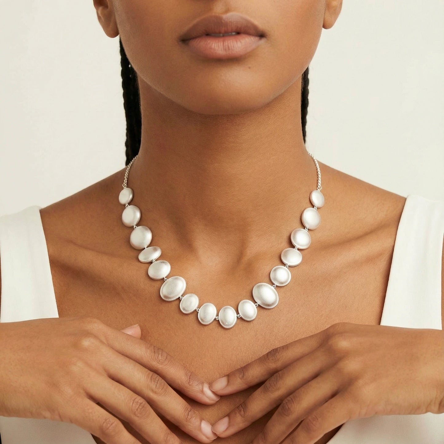 Lunar Pearl Arc Necklace by Angelus Noctra