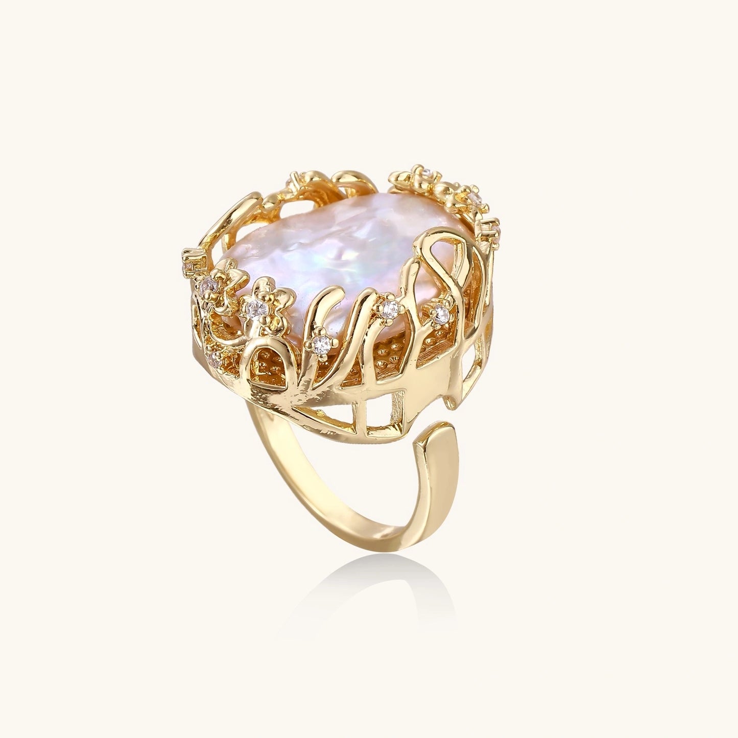 Annabel Lee Baroque Pearl Crown Ring by Angelus Noctra