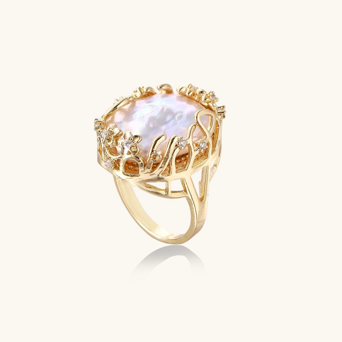Annabel Lee Baroque Pearl Crown Ring by Angelus Noctra