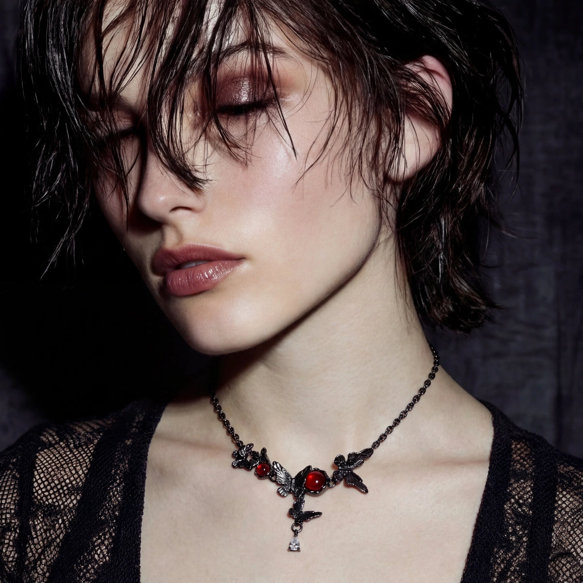 Nevermore Rose Butterfly Necklace by Angelus Noctra