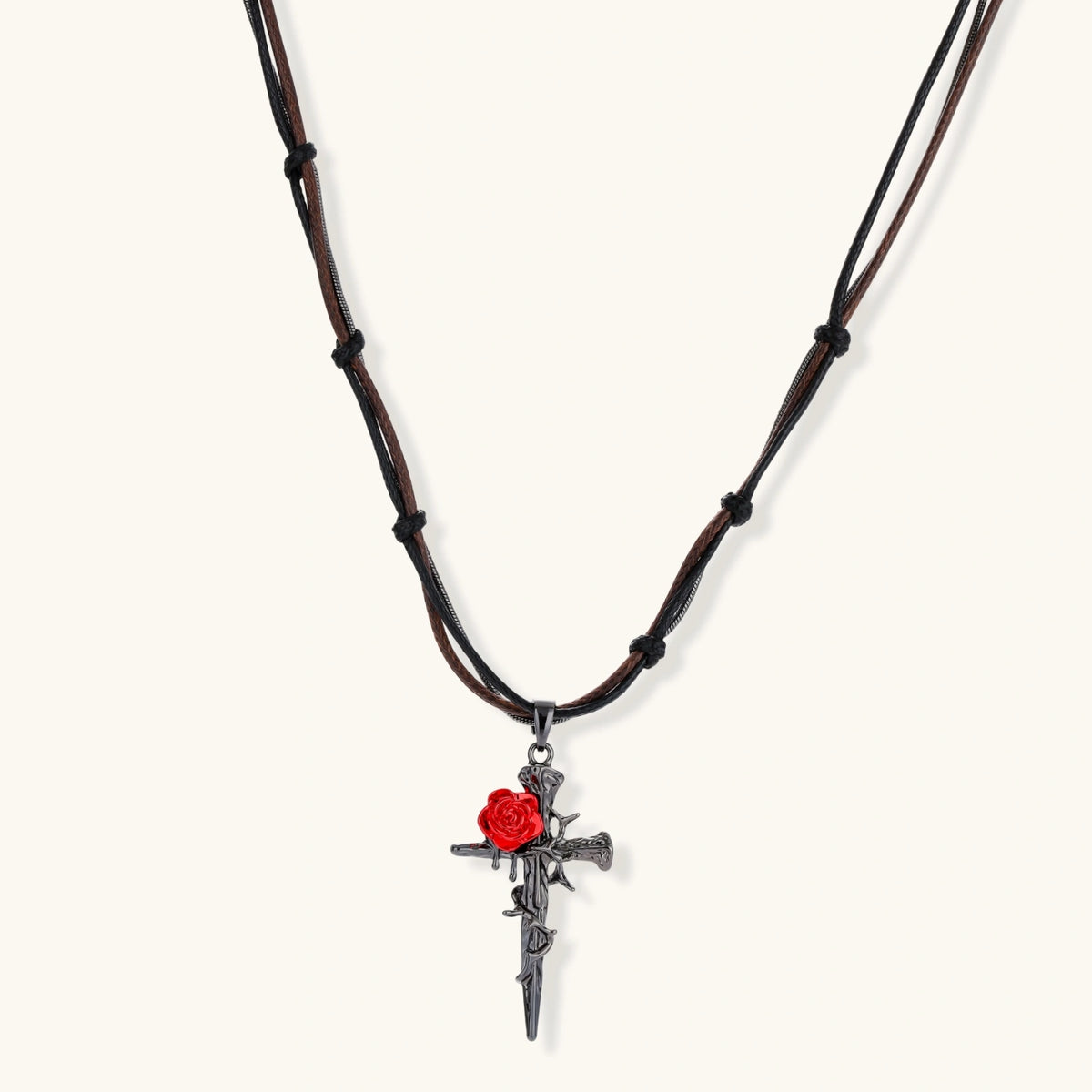 Nevermore Thorned Rose Cross Necklace by Angelus Noctra