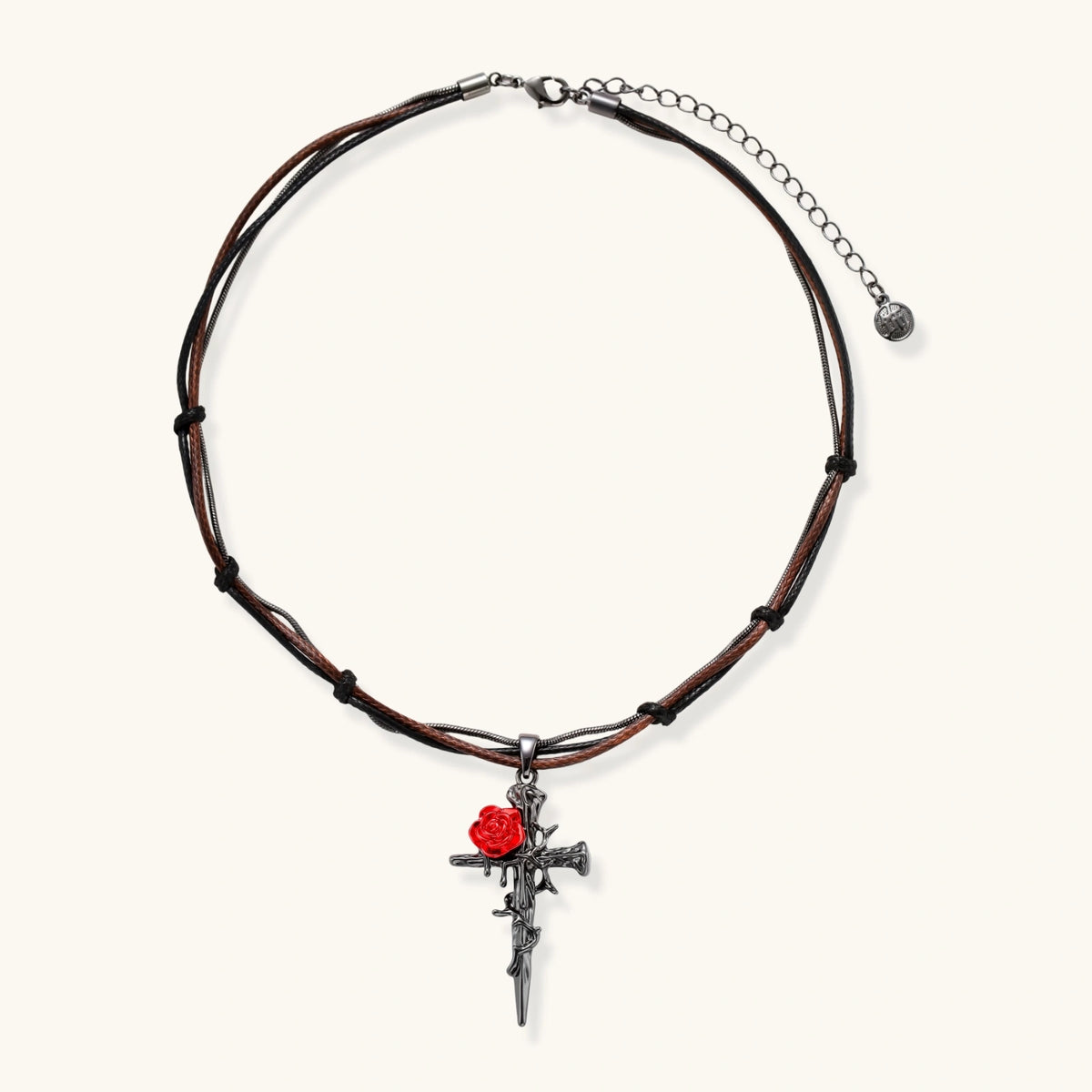 Nevermore Thorned Rose Cross Necklace by Angelus Noctra