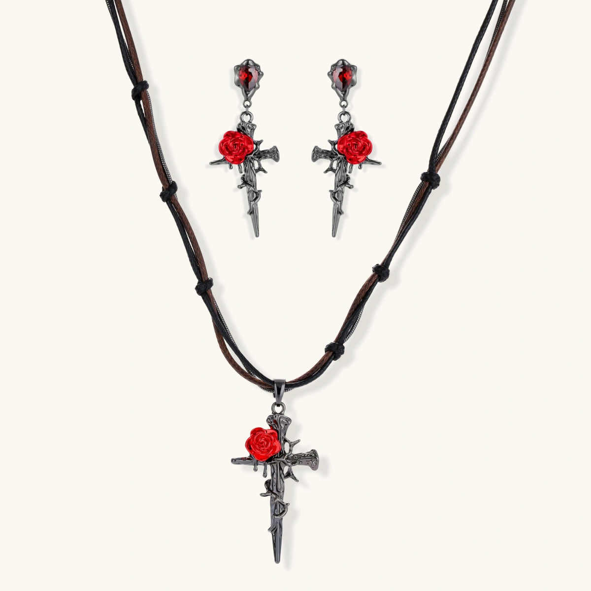 Nevermore Thorned Rose Cross Set by Angelus Noctra