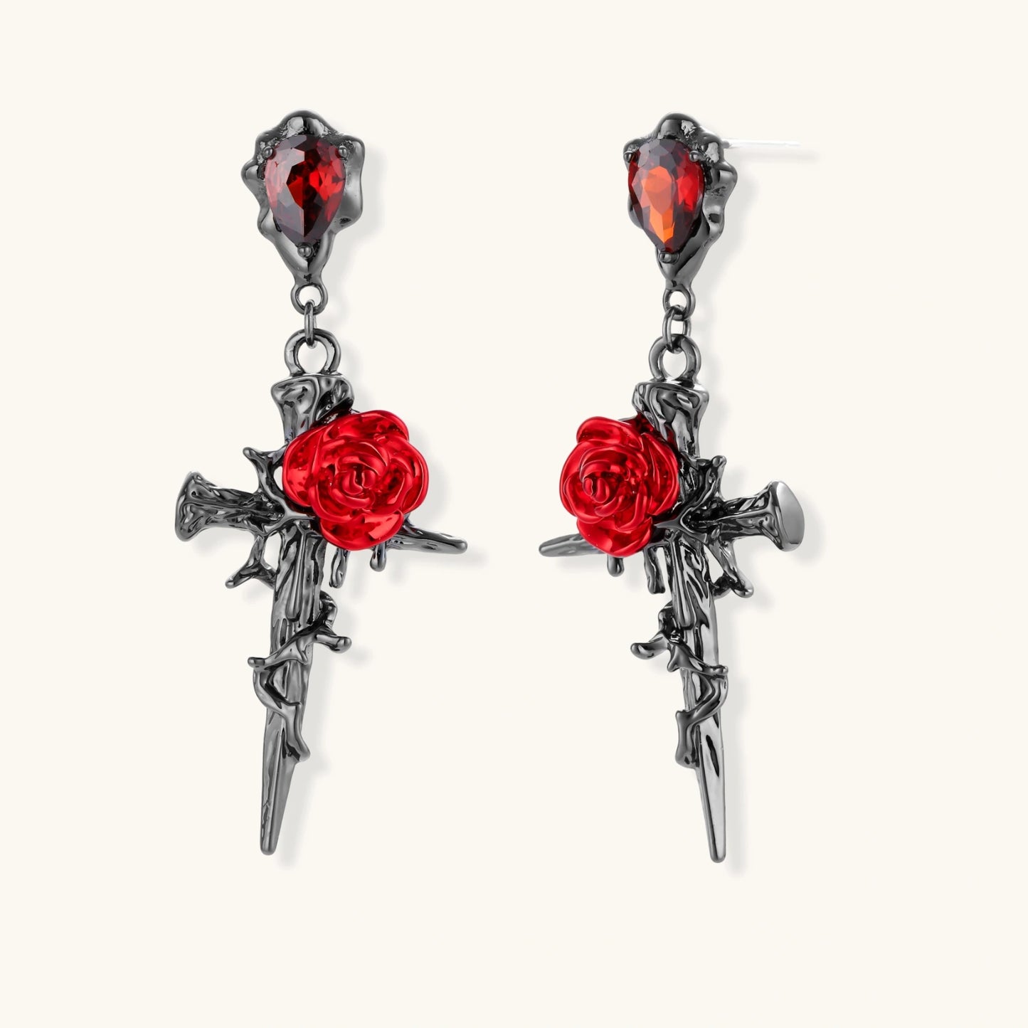 Nevermore Thorned Rose Cross Set by Angelus Noctra