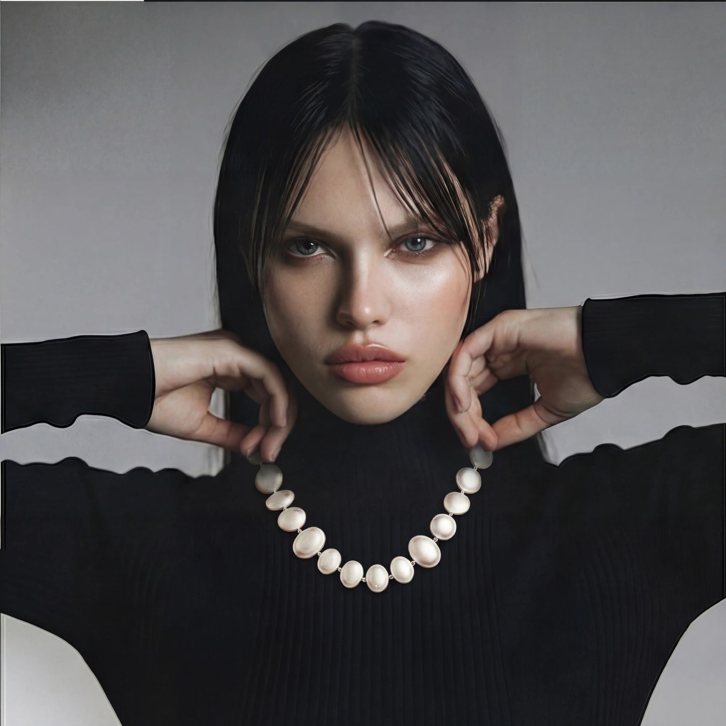 Lunar Pearl Arc Necklace by Angelus Noctra