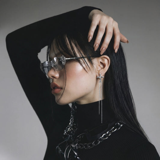Annabel Lee Celestial Cross Tassel Earrings by Angelus Noctra