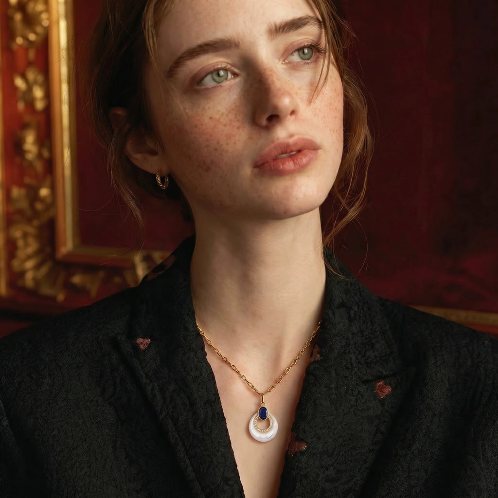 Madeline Pearl + Lapis Pendant by Angelus Noctra