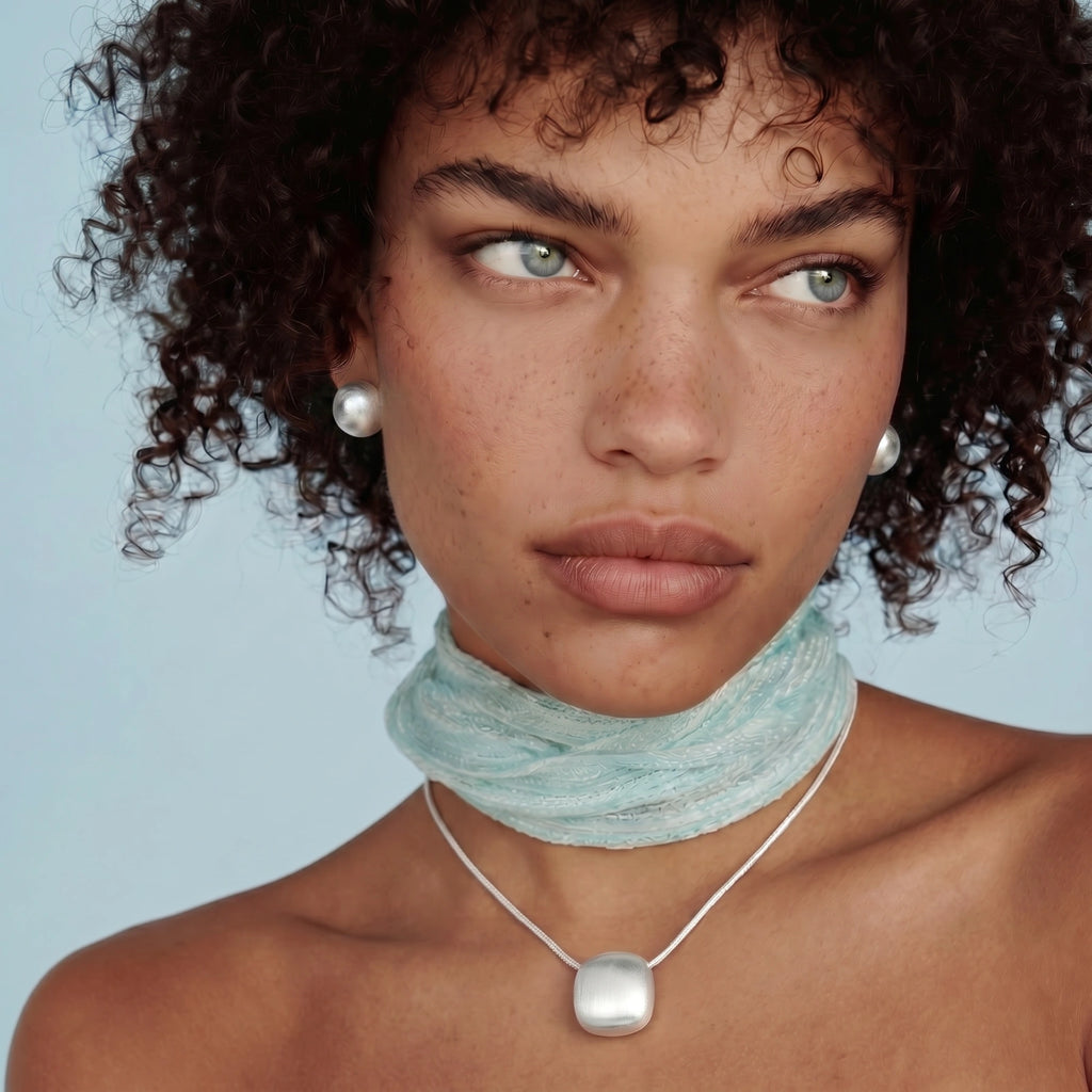 Morella Brushed Silver Moon Necklace by Angelus Noctra