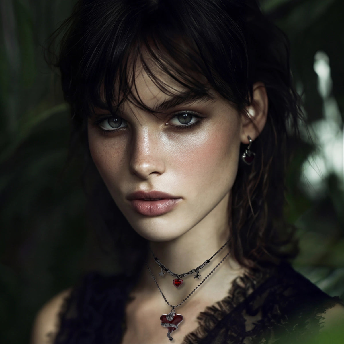 Nevermore Dark Heart Layered Necklace by Angelus Noctra