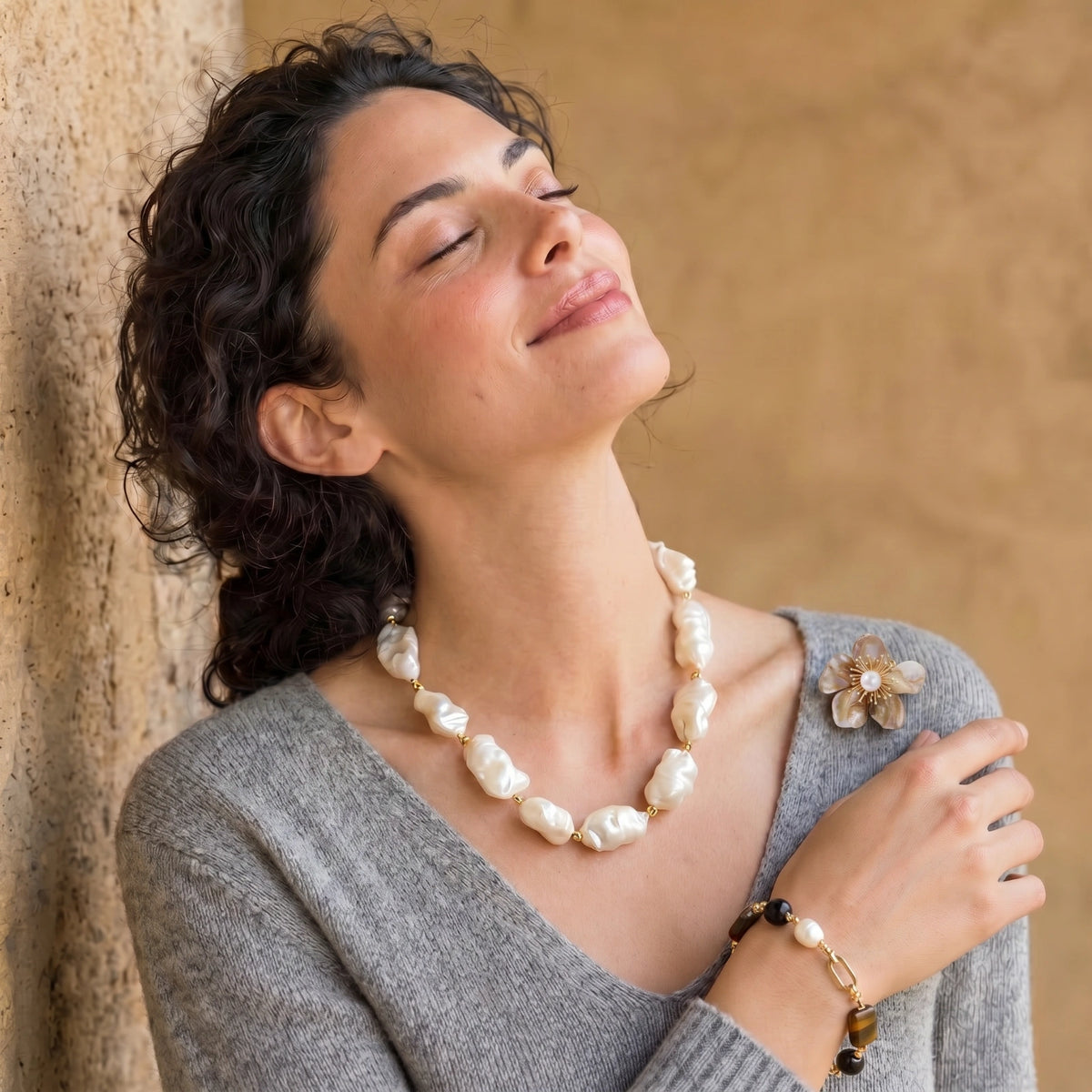 Ophelia Golden Bloom Pearl Pin by Angelus Noctra