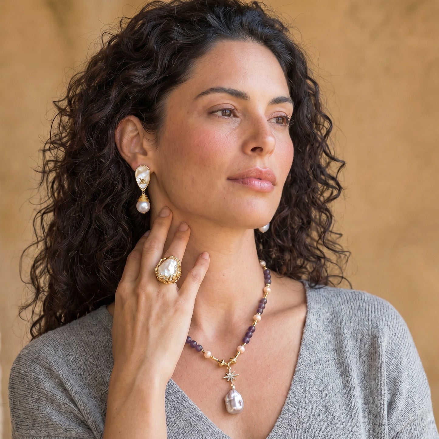 Annabel Lee Amethyst Pearl Necklace by Angelus Noctra