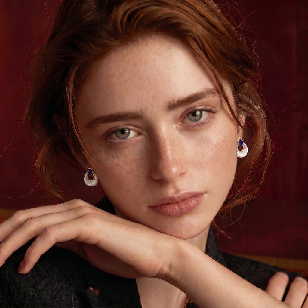Madeline Pearl + Lapis Earrings by Angelus Noctra