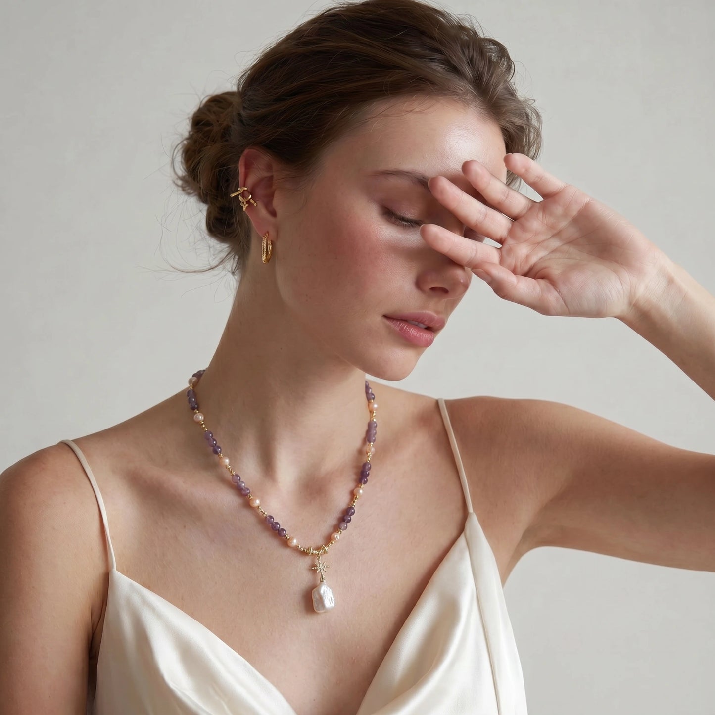 Annabel Lee Celestial Amethyst Pearl Necklace by Angelus Noctra