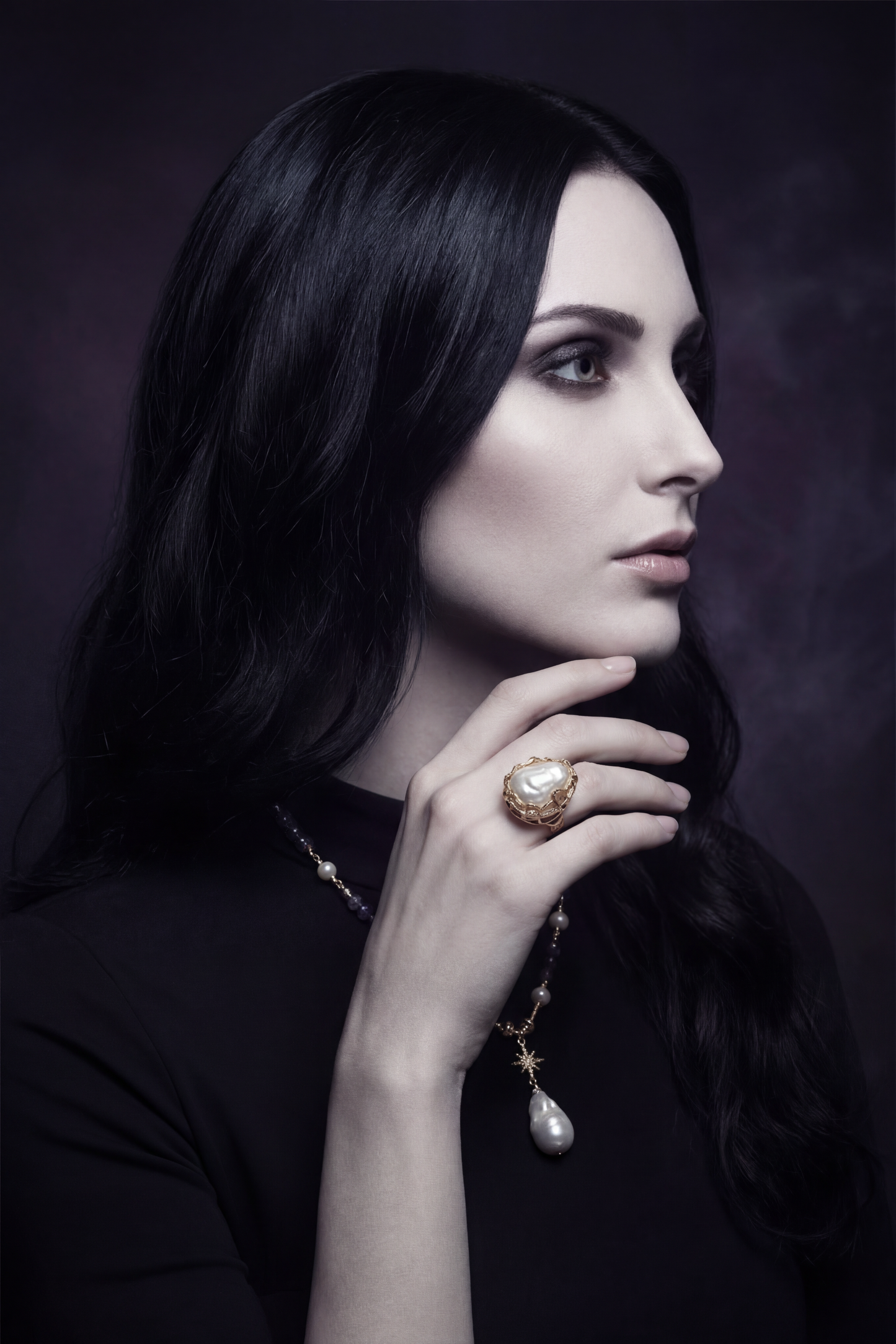 Annabel Lee Baroque Pearl Crown Ring by Angelus Noctra