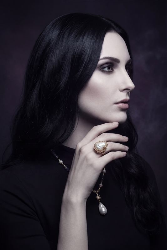 Annabel Lee Baroque Pearl Crown Ring by Angelus Noctra